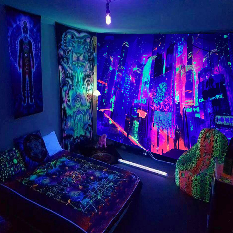 Lighting World Decor - Tapisserie murale avec lumière noire, monde