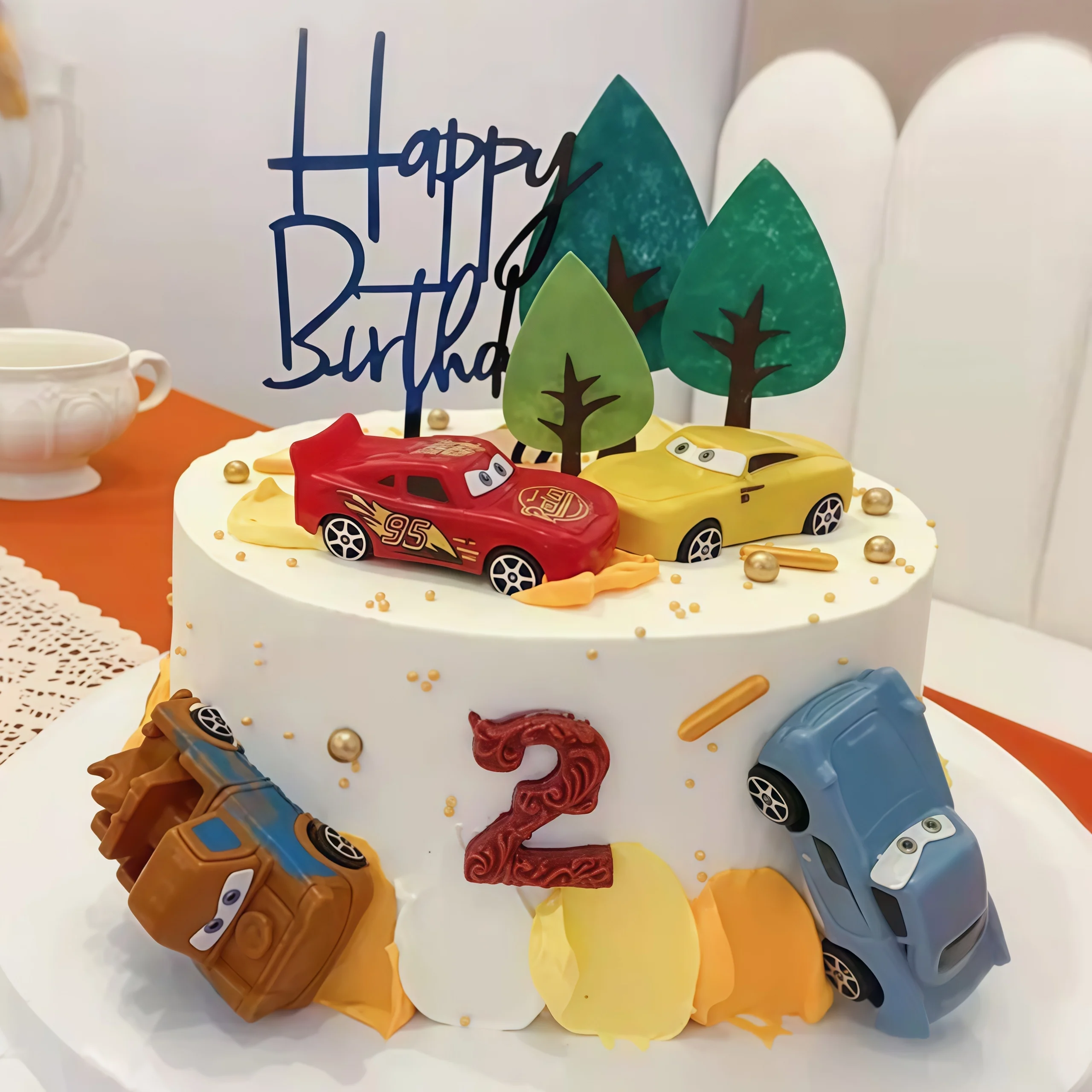 Lighting Mcqueen Birthday Decor - Décoration de gâteau joyeux anniversaire voitures