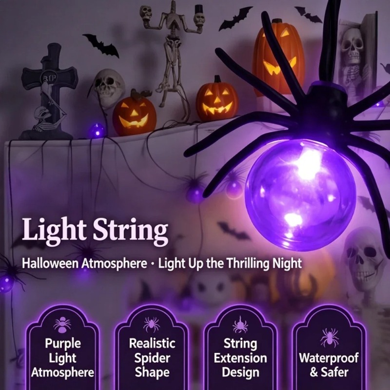 Yard Lighting Decor - Guirlandes lumineuses LED en forme d'araignée