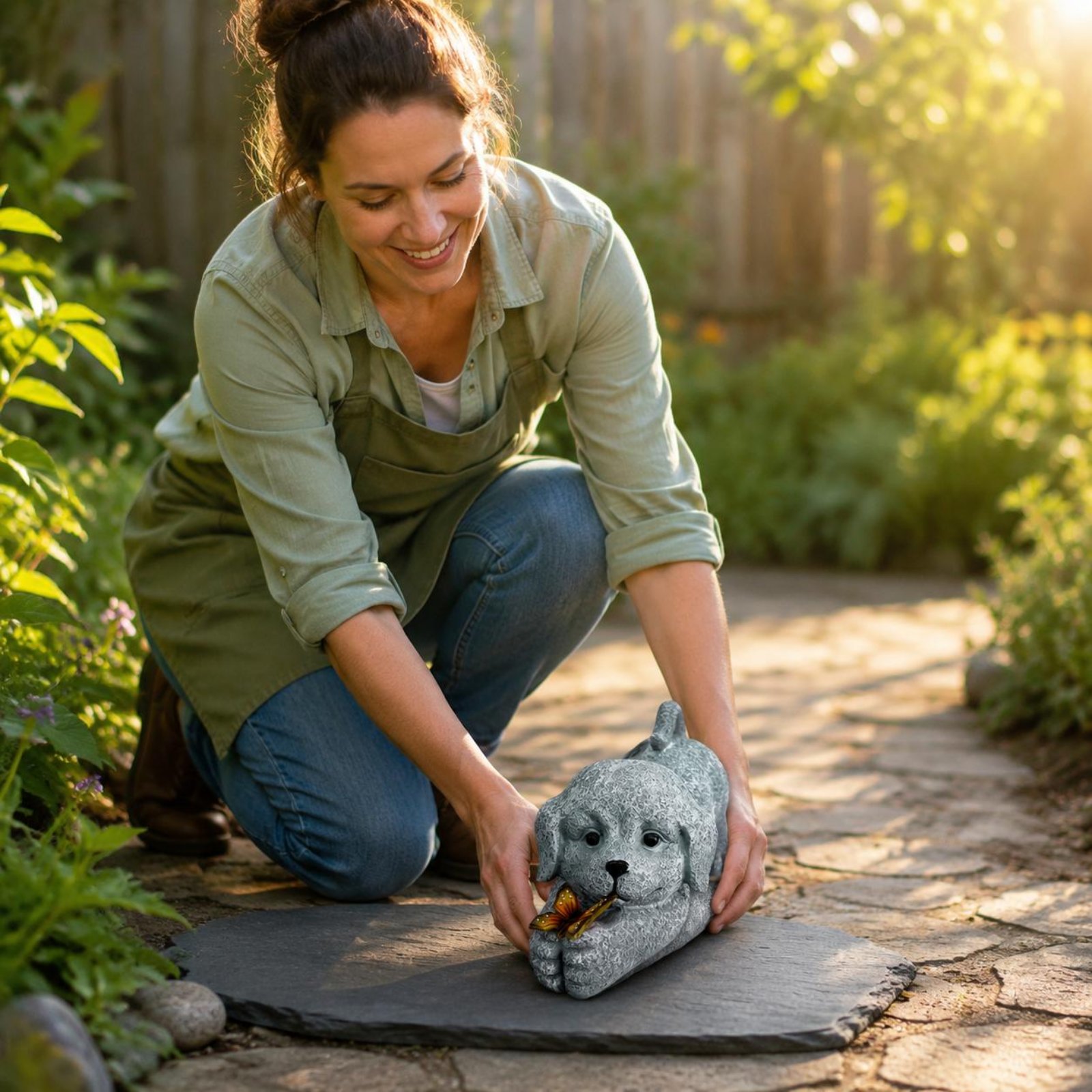 Yard Lighting Decor - Statue de chien solaire en résine,